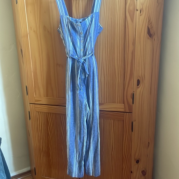 Rails Kyra Seaport Stripe Linen Blend Beachy Belted Boho Jumpsuit - Medium - Picture 3 of 12